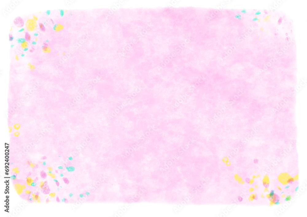 綿菓子のような水彩風の背景フレーム素材・ピンク