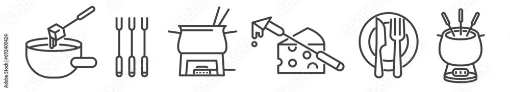 Fondue thin line icon set - vector illustration Fondue thin line icon set - vector illustration