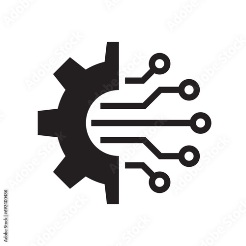 Circuit board with gear icon, Smart AI Cogwheel engineering technological concept, Digital technology, Vector illustration
