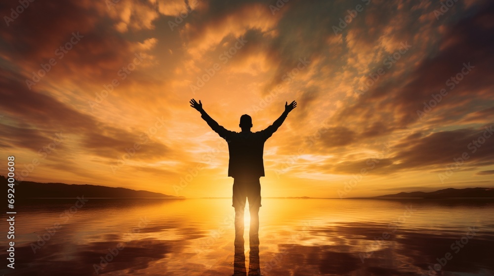 silhouette of man standing on beach under cloudy sky generated by AI tool silhouette of man standing on beach under cloudy sky generated by AI tool