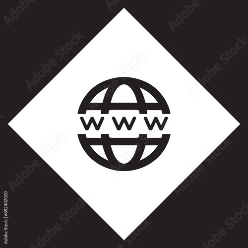 Www icon vector. Website internet logo design. World wide web internet vector icon illustration in rhombus isolated on black background