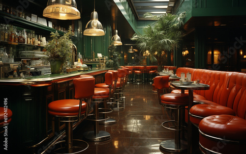 wnętrze eleganckiej restauracji z barem w stylu retro.