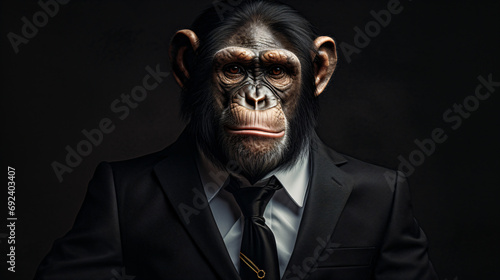 Portrait of a smiling monkey in a business suit