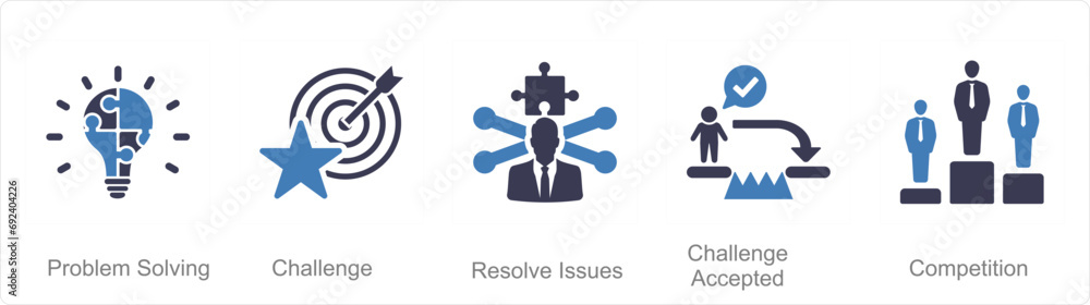 A set of 5 Challenge icons as problem solving, challenge, resolve issues - obrazy, fototapety, plakaty 