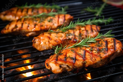Chicken marinated fillet meat on the grill