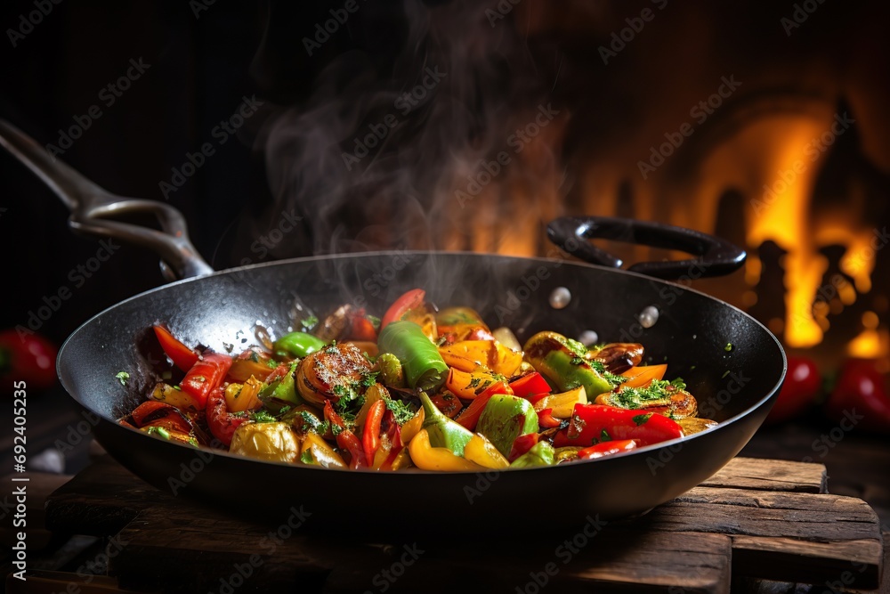 Chef cooking vegetables on pan Chef cooking vegetables on pan
