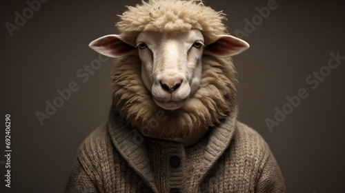 Portrait of sheep in a wool sweater