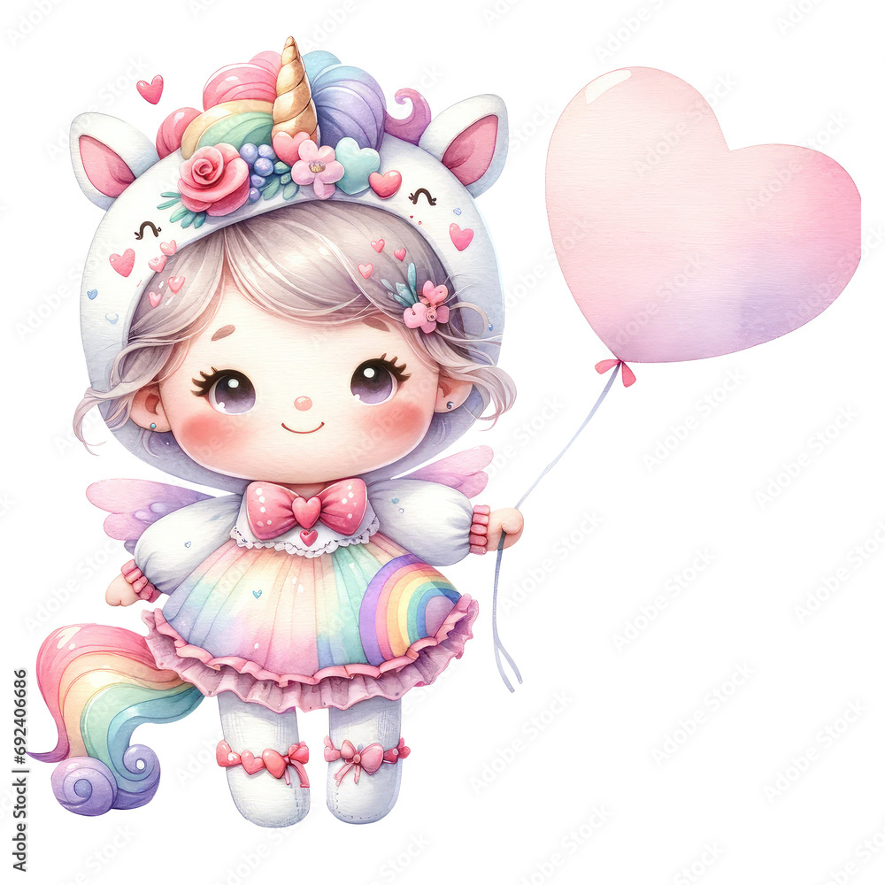 Fototapeta premium watercolor cute valentine pony