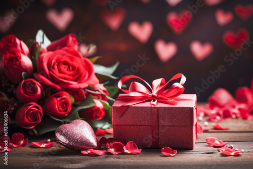 Romantic Valentine's Day, Gift and Roses Arrangement, selective focus