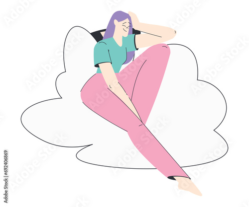 Dreaming Woman Character with Head in Cloud Having Fancy Imagination Vector Illustration