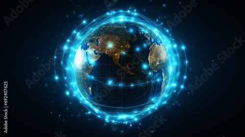 Vector illustrations of abstract blue futuristic globe digital economic
