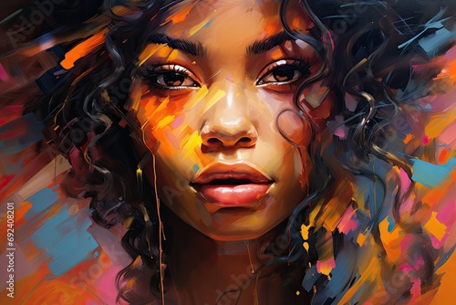 an abstract portrait, celebrating the radiance of a black woman