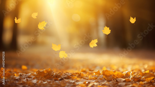 Rays of the sun leaf fall autumn background landscape