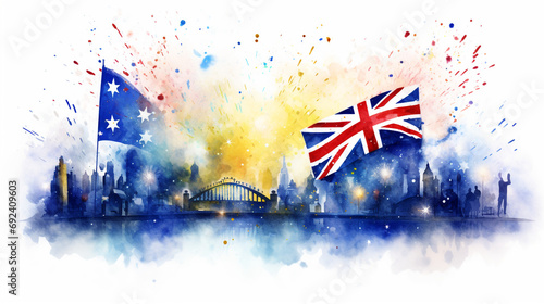 A minimalistic and elegant illustration showcasing an Australia Flag Watercolors Background photo