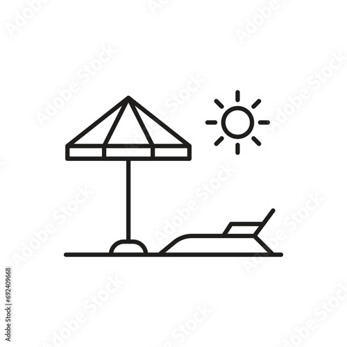 Beach umbrella outline icon. isolated on white background. vector illustration