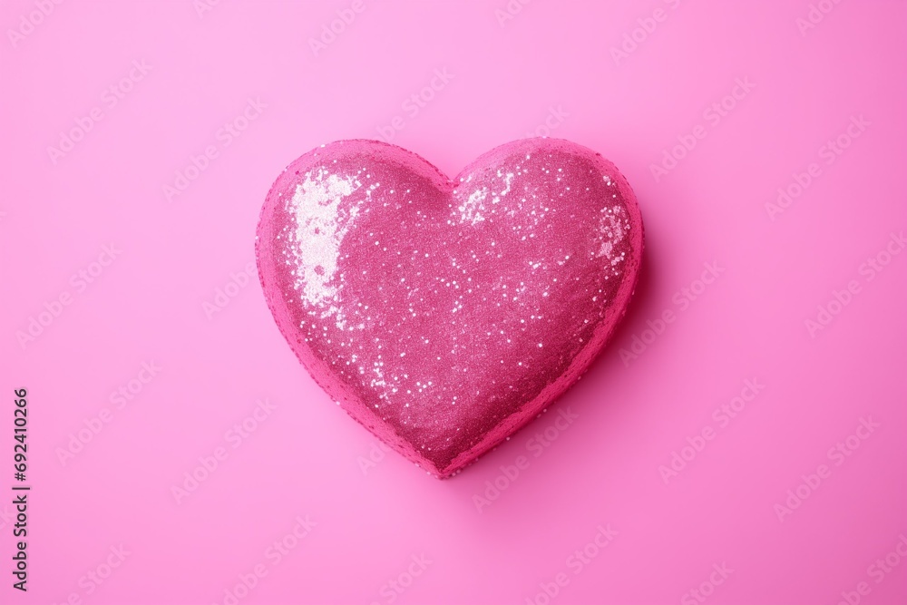 Glitter heart on a pink background for valentine's Day 