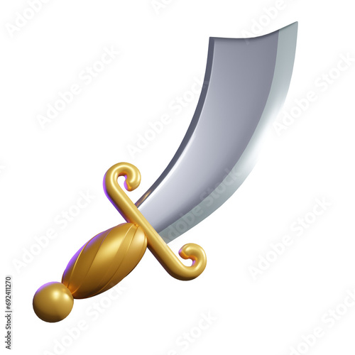 3D pirate sword gold transparent background