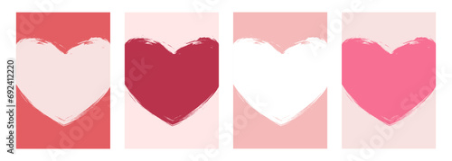 Pink brush stroke hearts. Set of romantic backgrounds for wedding invitations and Happy Valentine's Day holiday greetings. Vector illustration.