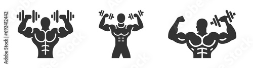 Bodybuilder with dumbbell icon. Vector illustration
