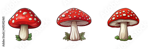 Comic mushroom set. Cartoon vector illustration