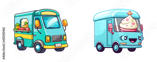 Cartoon food delivery truck. Vector illustration