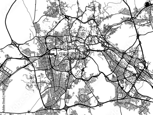 Vector road map of the city of Mecca in the Kingdom of Saudi Arabia with black roads on a white background.