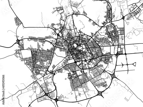 Vector road map of the city of Medina in the Kingdom of Saudi Arabia with black roads on a white background.
