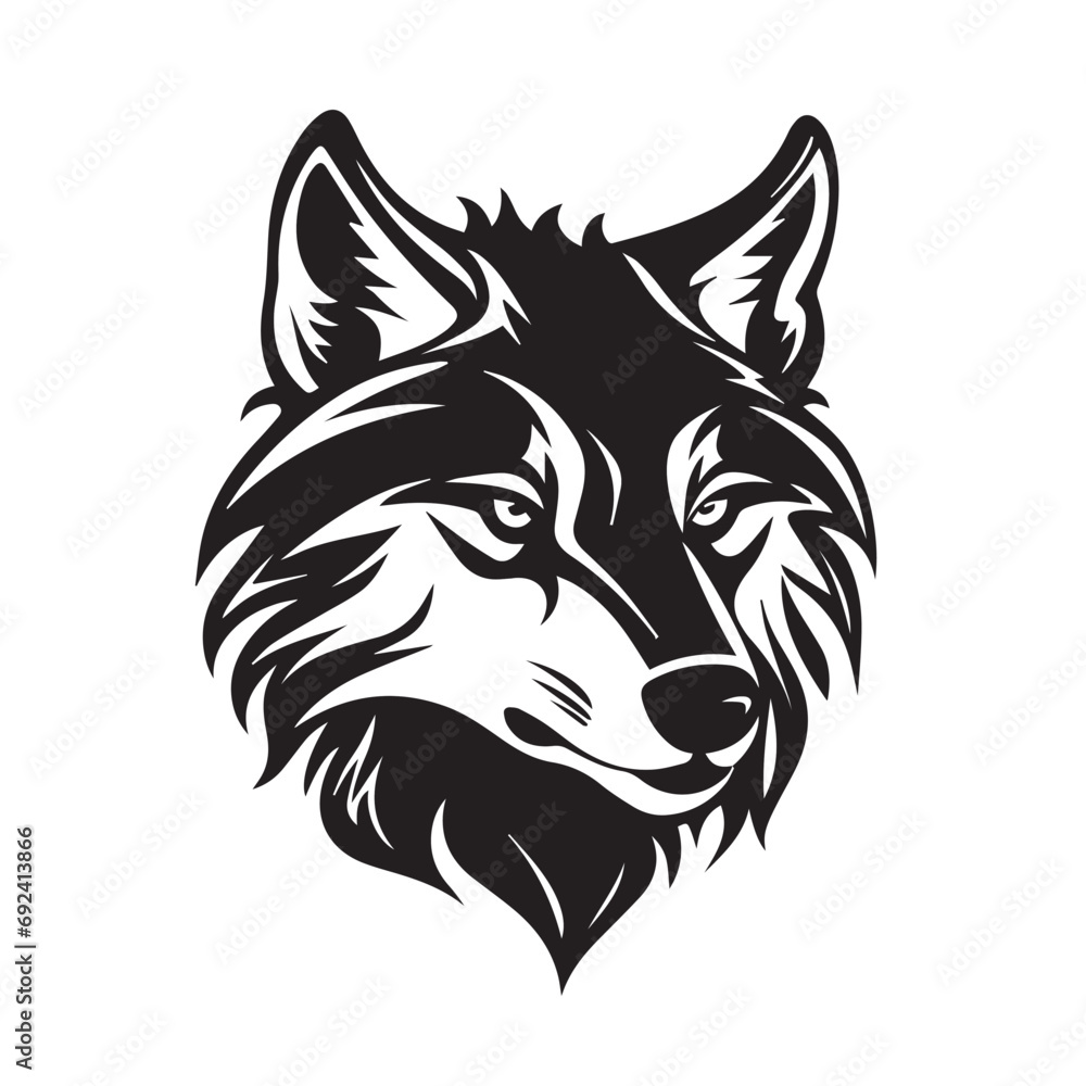 Obraz premium Wolf in cartoon, doodle style. Isolated 2d vector illustration in logo, icon, sketch style, Eps 10, black and white. AI Generative