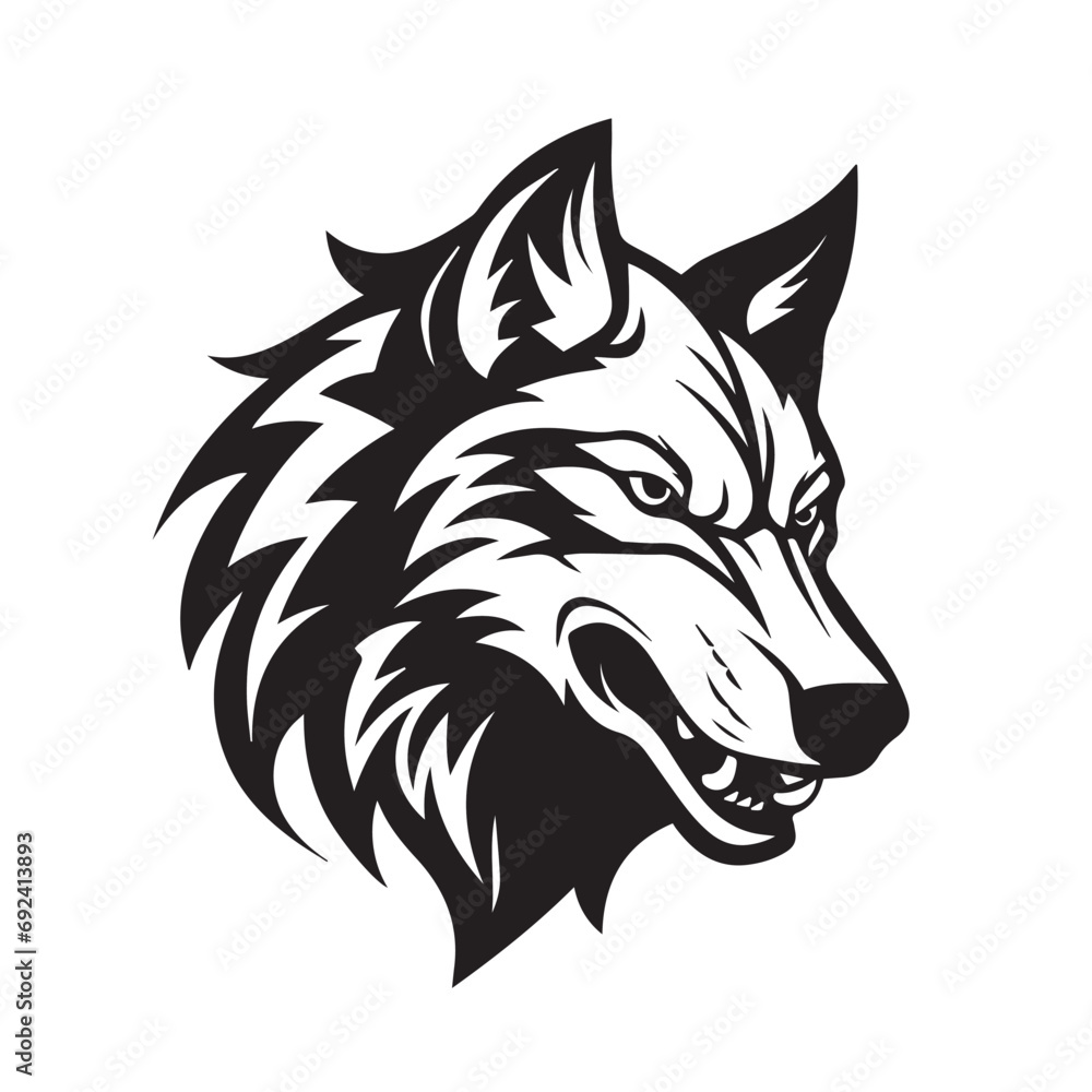 Obraz premium Wolf in cartoon, doodle style. Isolated 2d vector illustration in logo, icon, sketch style, Eps 10, black and white. AI Generative