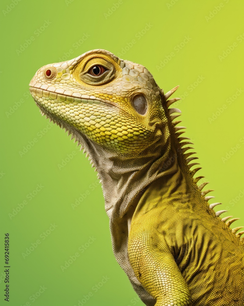 Iguana, chameleon on a green background