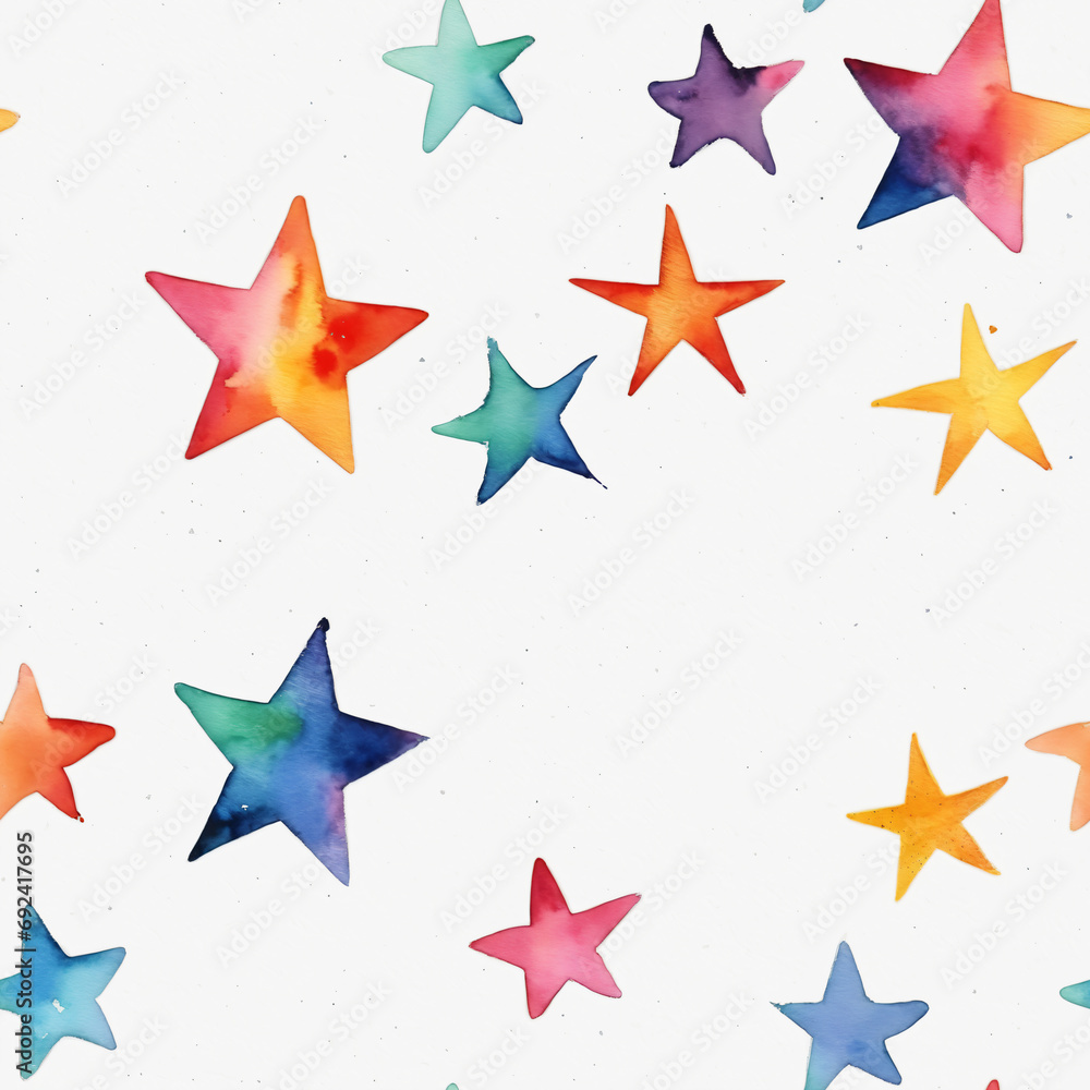 Obraz premium White background, colorful stars, watercolor art style - Seamless texture tiles