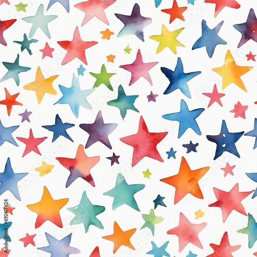 White background, colorful stars, watercolor art style - Seamless texture tiles