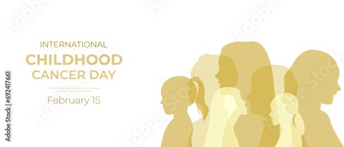 International Childhood Cancer Day (ICCD).Vector illustration with silhouettes of children standing side by side together.