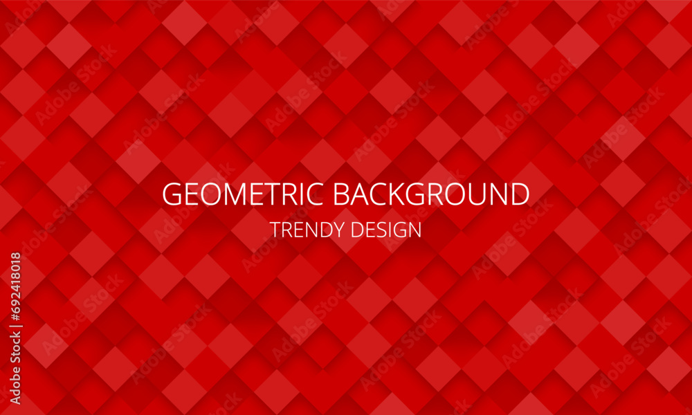 Red abstract background with checkered texture, trendy geometric pattern, 3d cubes, roof tiles	