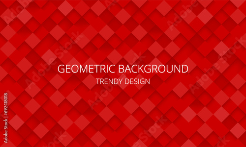 Red abstract background with checkered texture, trendy geometric pattern, 3d cubes, roof tiles	