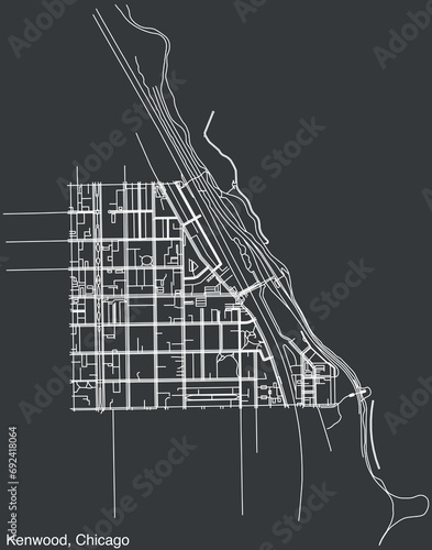 Detailed hand-drawn navigational urban street roads map of the KENWOOD COMMUNITY AREA of the American city of CHICAGO, ILLINOIS with vivid road lines and name tag on solid background photo