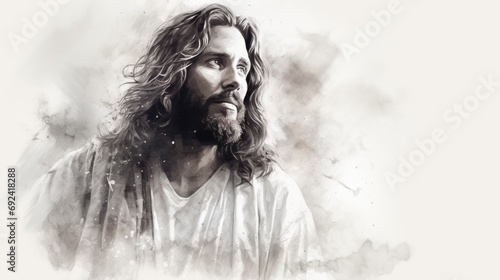 Jesus Christ. Hand drawn illustration. Black and white silhouette