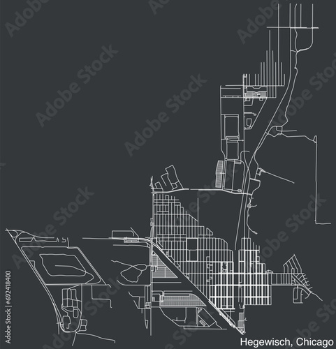 Detailed hand-drawn navigational urban street roads map of the HEGEWISCH COMMUNITY AREA of the American city of CHICAGO, ILLINOIS with vivid road lines and name tag on solid background