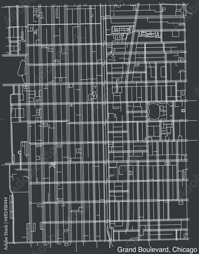 Detailed hand-drawn navigational urban street roads map of the GRAND BOULEVARD COMMUNITY AREA of the American city of CHICAGO, ILLINOIS with vivid road lines and name tag on solid background