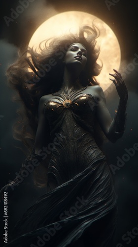 stunning otherworldly goddess of beauty rising from the void, dark and mysterious photo