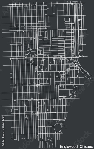 Detailed hand-drawn navigational urban street roads map of the ENGLEWOOD COMMUNITY AREA of the American city of CHICAGO, ILLINOIS with vivid road lines and name tag on solid background