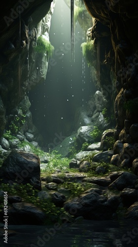 overgrown mystical cave