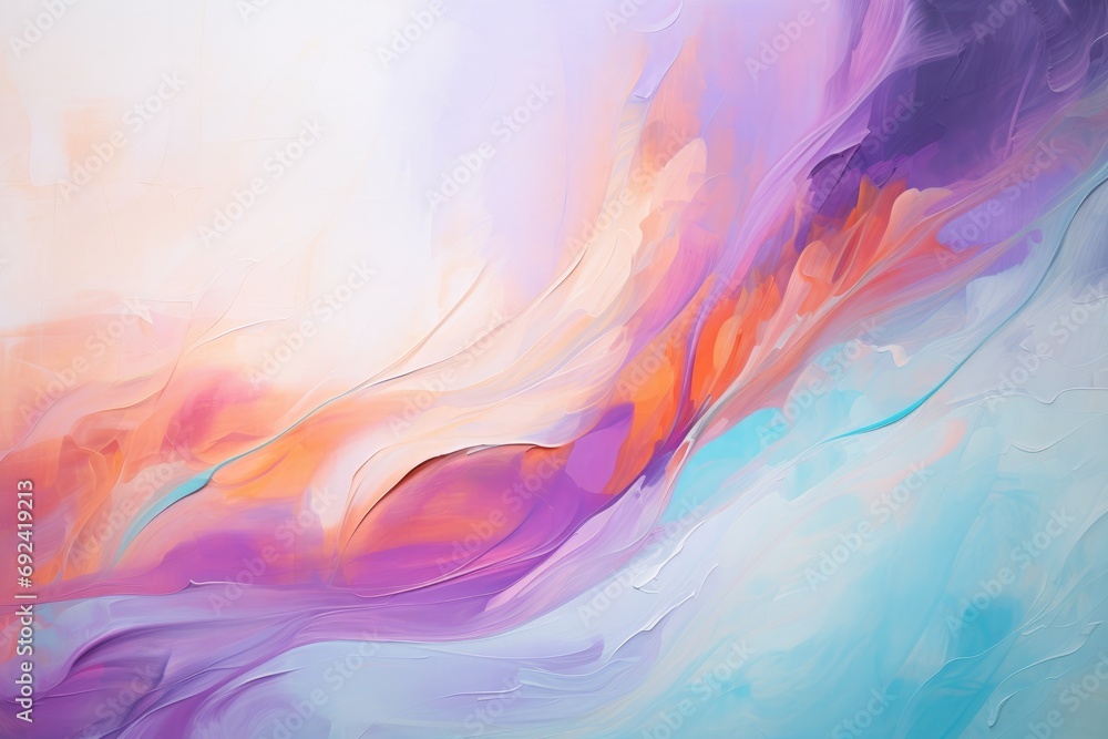 Colored modern canvas with swirls light violet and orange, light magenta and turquoise colors.