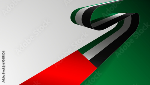 Realistic ribbon background with flag of UAE.