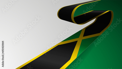 Realistic ribbon background with flag of Jamaica.