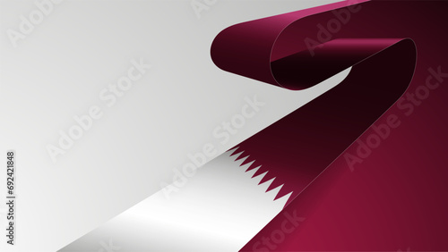 Realistic ribbon background with flag of Qatar. photo