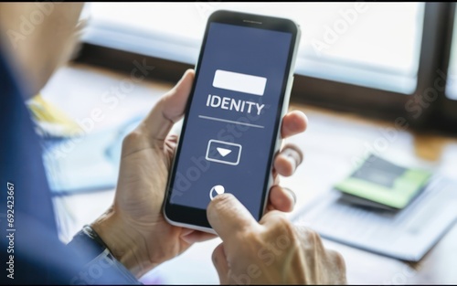Seamless Authentication Man Touching Digital Identity Card with Smartphone