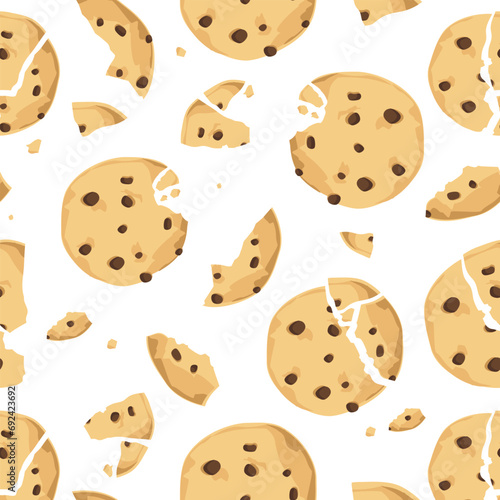 Seamless pattern, background with traditional cookies with chocolate crisps.