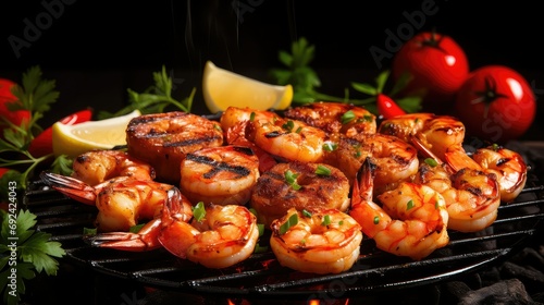 grilled dark bbq food illustration savory spicy, tangy juicy, succulent marinated grilled dark bbq food