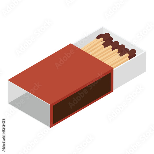 Box of matches isolated on white background. Safety matches. Isometric view. Vector